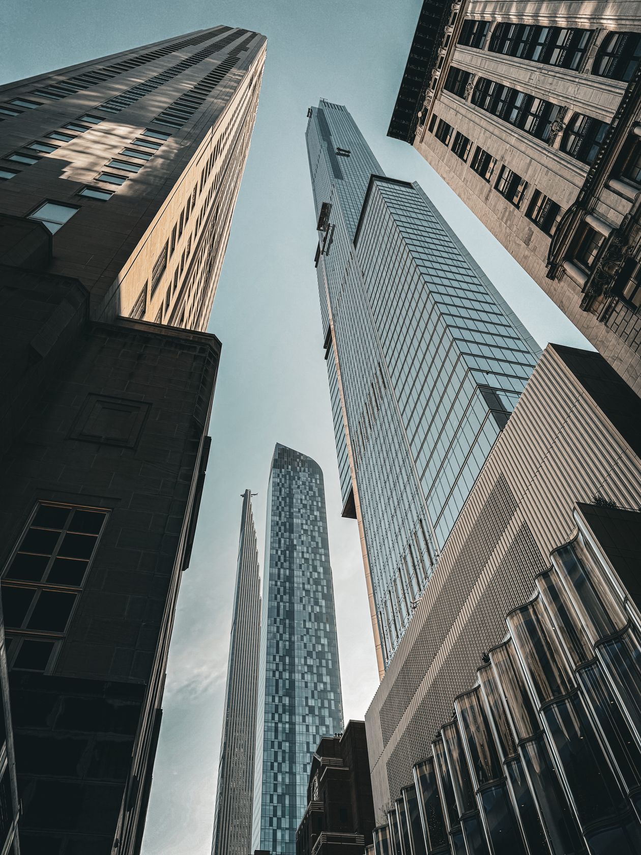 Looking up at Manhattan towers